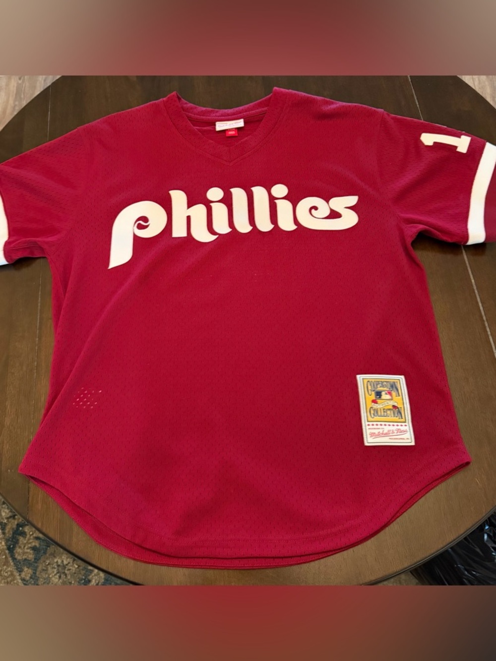 Phillies Mitchell and Ness John Kruk Red Mesh Jersey with White Script